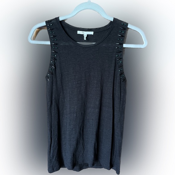 Maje Tops - Maje Black Sleeveless Embellished 100% Linen Tank Top Size 1 (US Small)